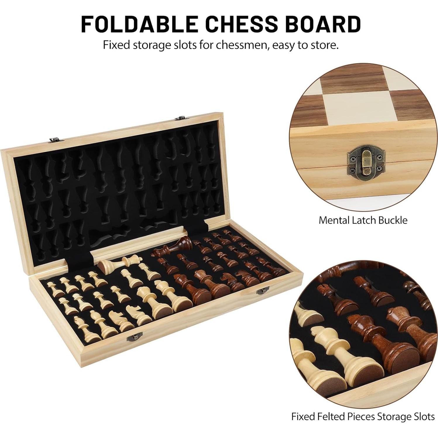 Juego de Ajedrez de Madera LEAP 43 cm Plegable con 2 Reinas Extra