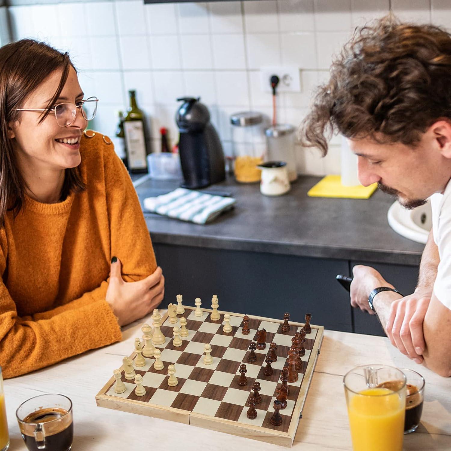 Juego de Ajedrez de Madera LEAP 43 cm Plegable con 2 Reinas Extra