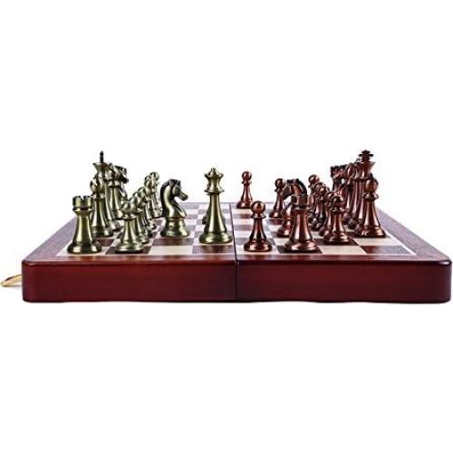 Juego de Ajedrez Retro Agirlgle de Metal y Madera Plegable