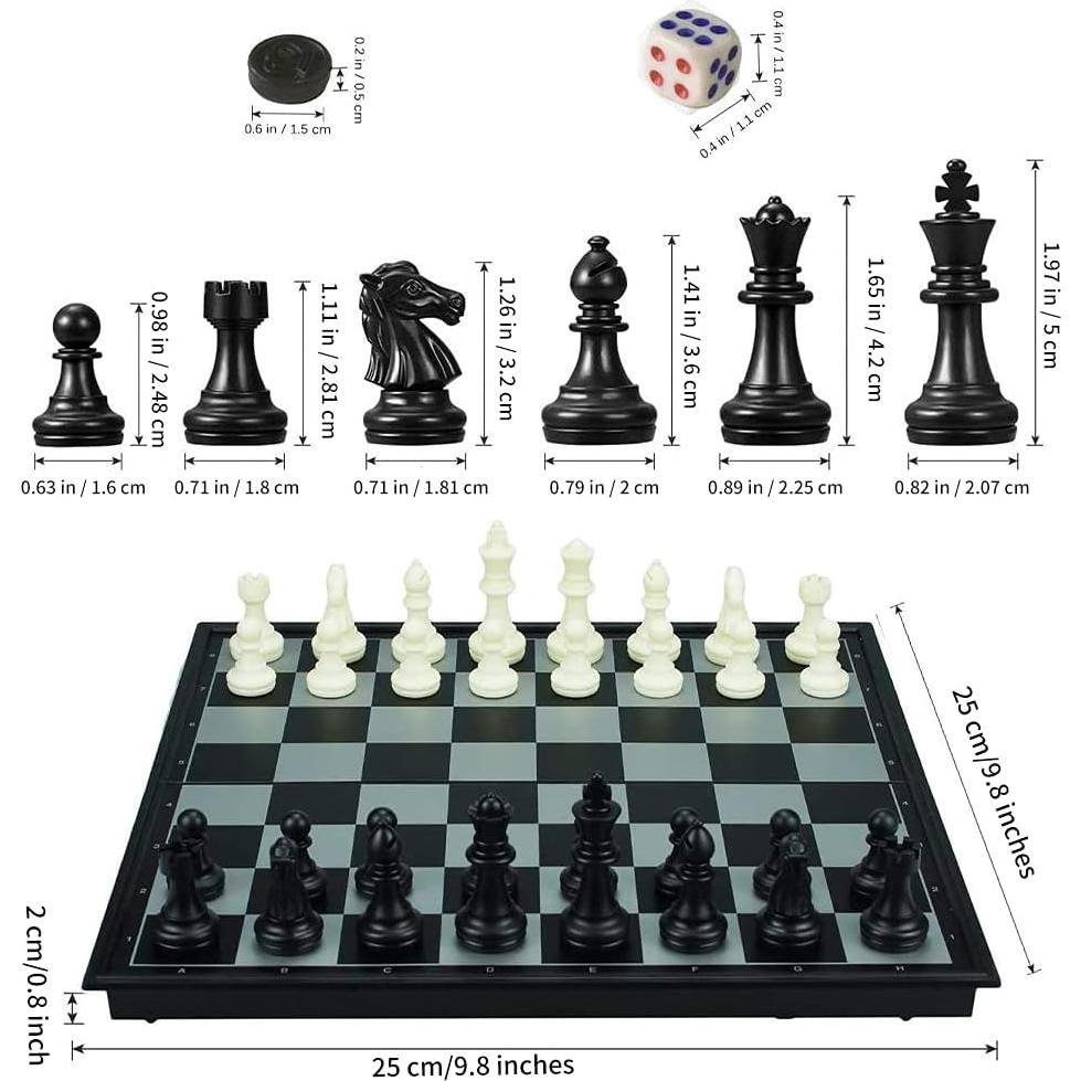 Juego de Ajedrez Magnético 3 en 1 WEofferwhatYOUwant - Set de Viaje 25.4 cm