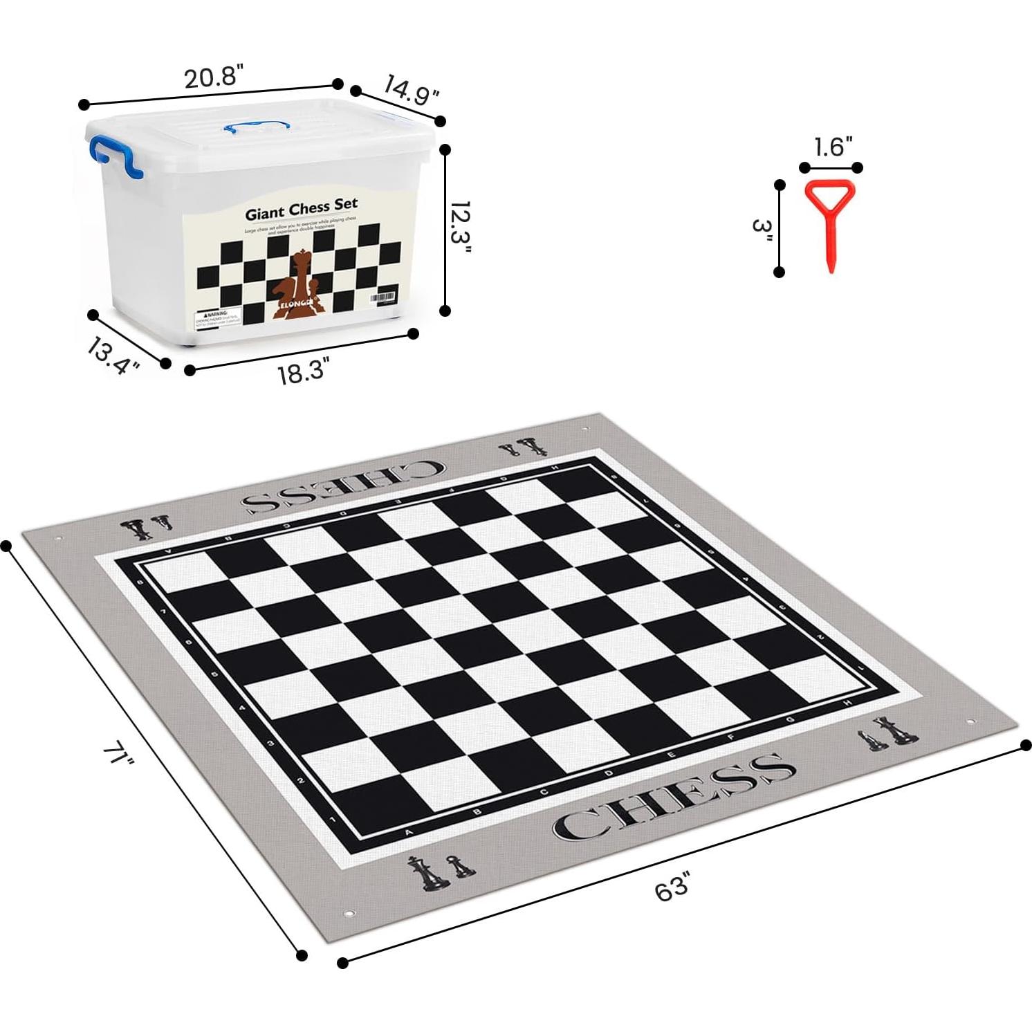 Juego de Ajedrez Gigante ELONGDI 32 Piezas Exterior 180x160cm