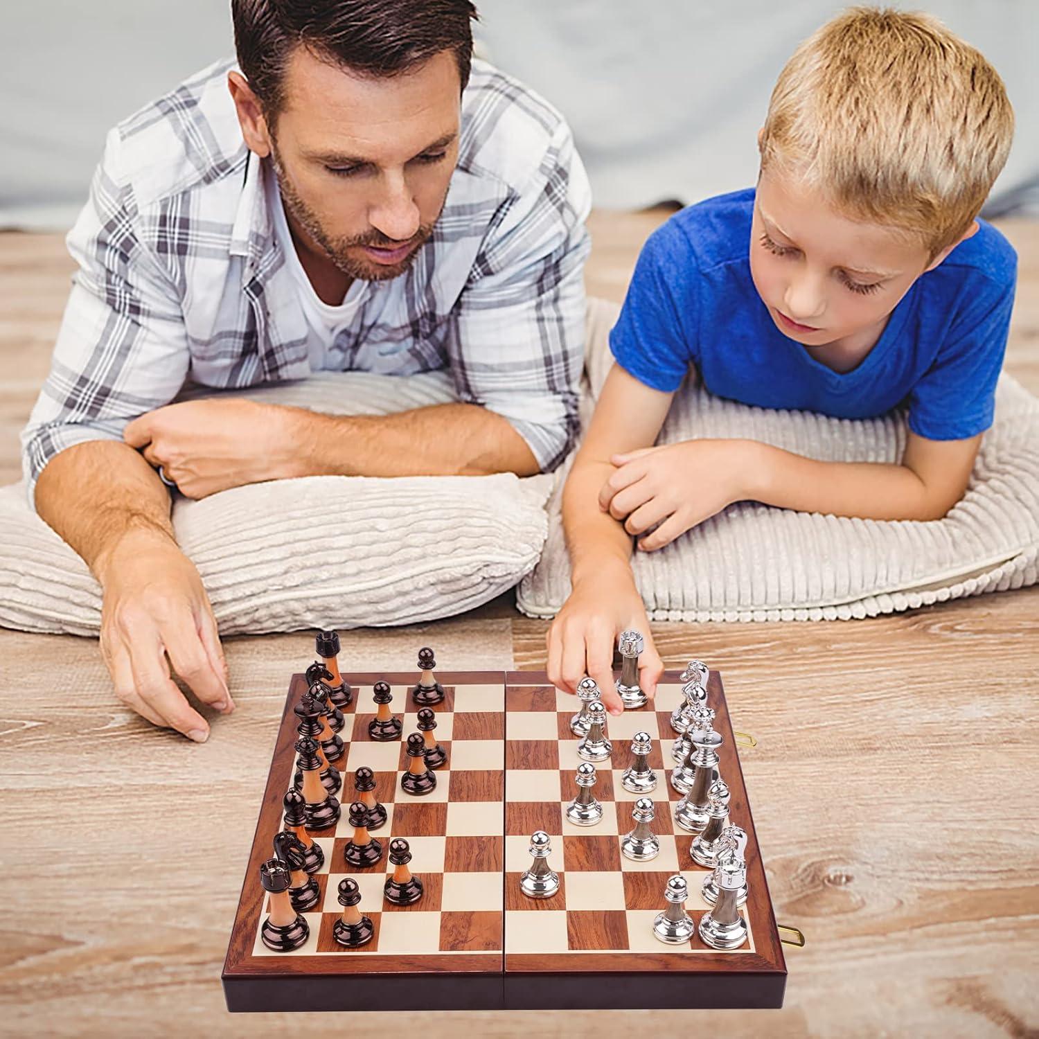 Juego de Ajedrez de Metal TENGZHEN 38 cm Plegable con Tablero de Madera
