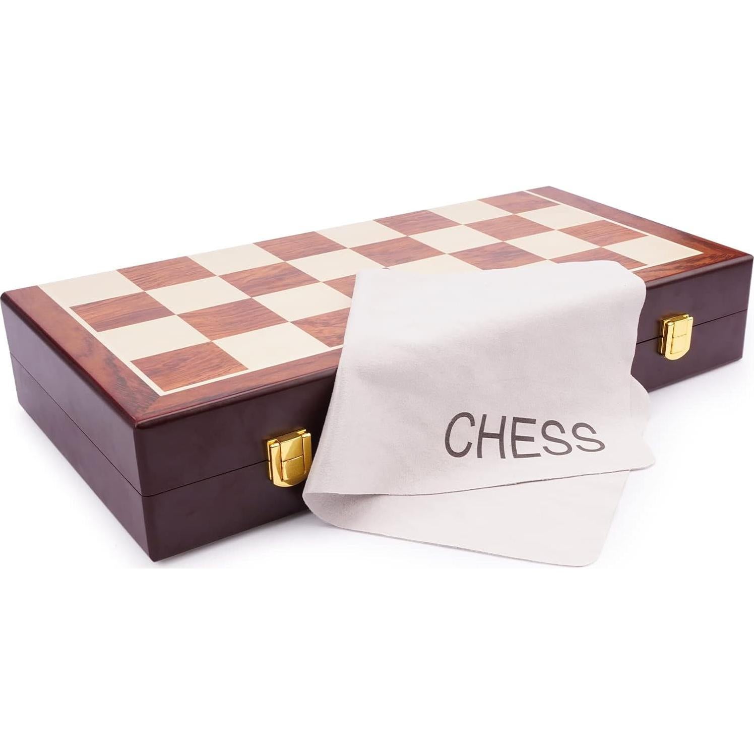 Juego de Ajedrez de Metal TENGZHEN 38 cm Plegable con Tablero de Madera