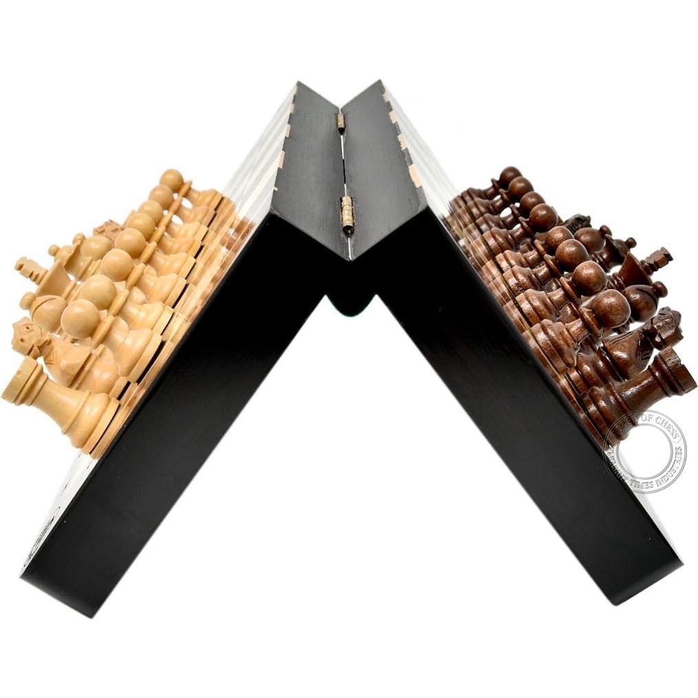 Juego de Ajedrez de Viaje Plegable Magnético de Madera 25.4 cm