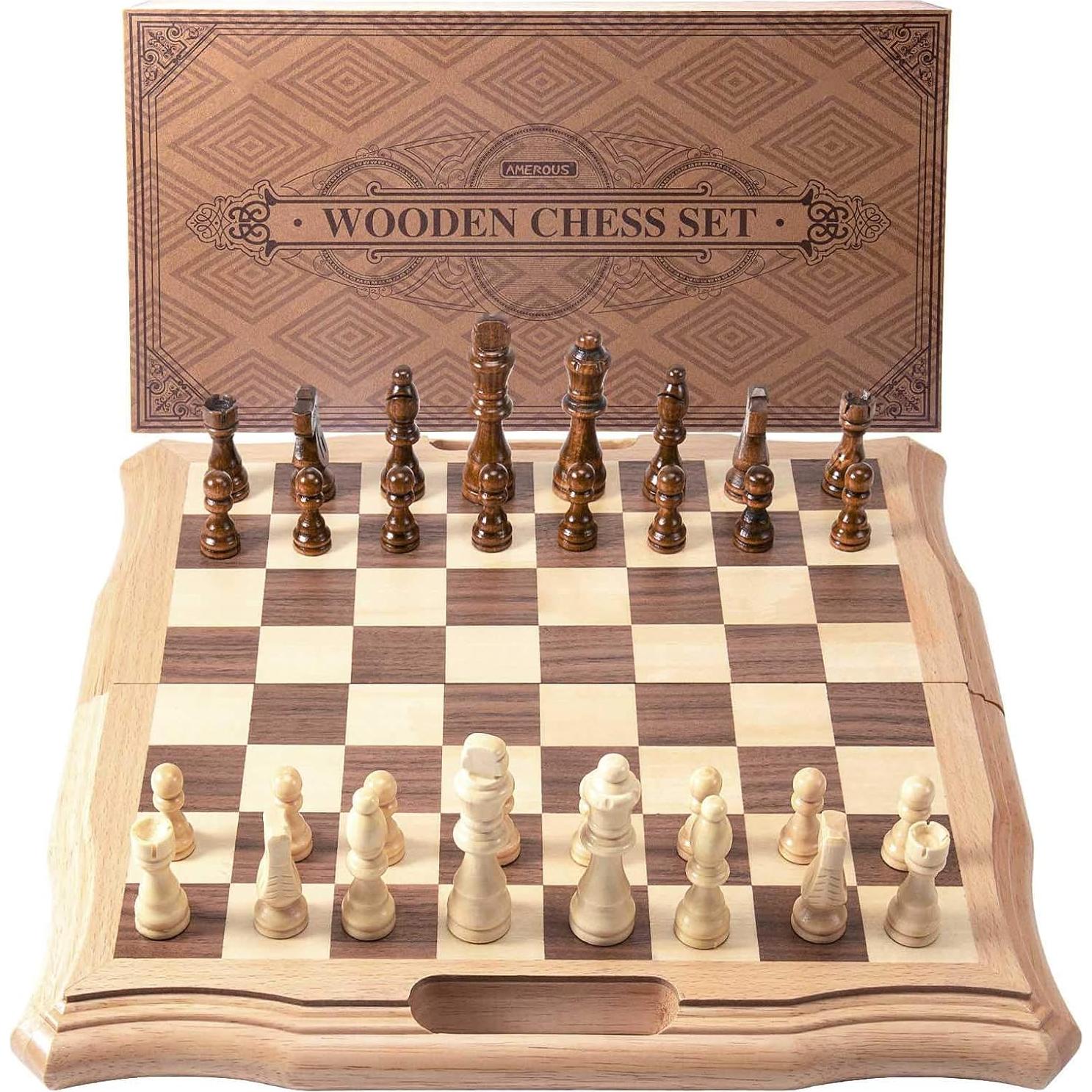 Juego de Ajedrez Magnético de Madera AMEROUS 39.6 cm Plegable