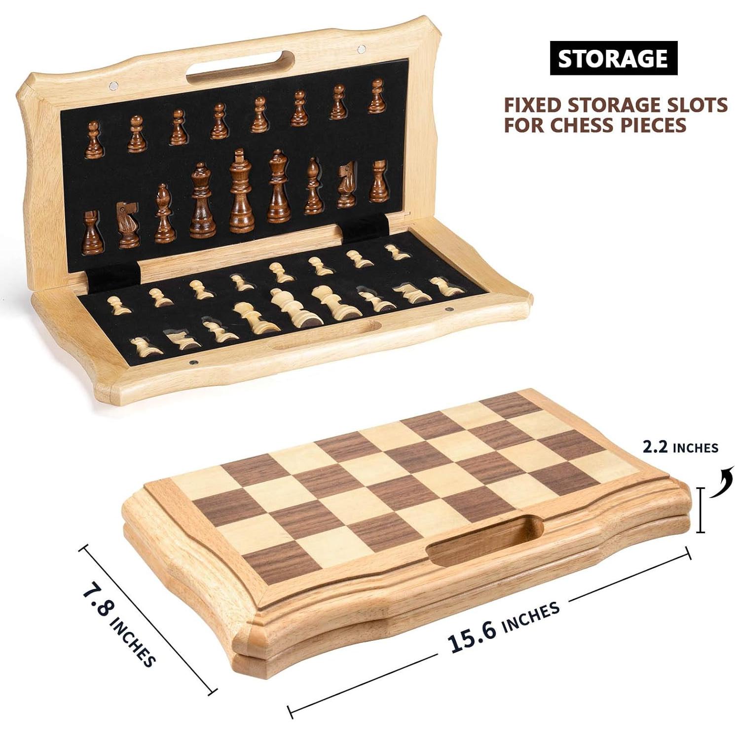 Juego de Ajedrez Magnético de Madera AMEROUS 39.6 cm Plegable