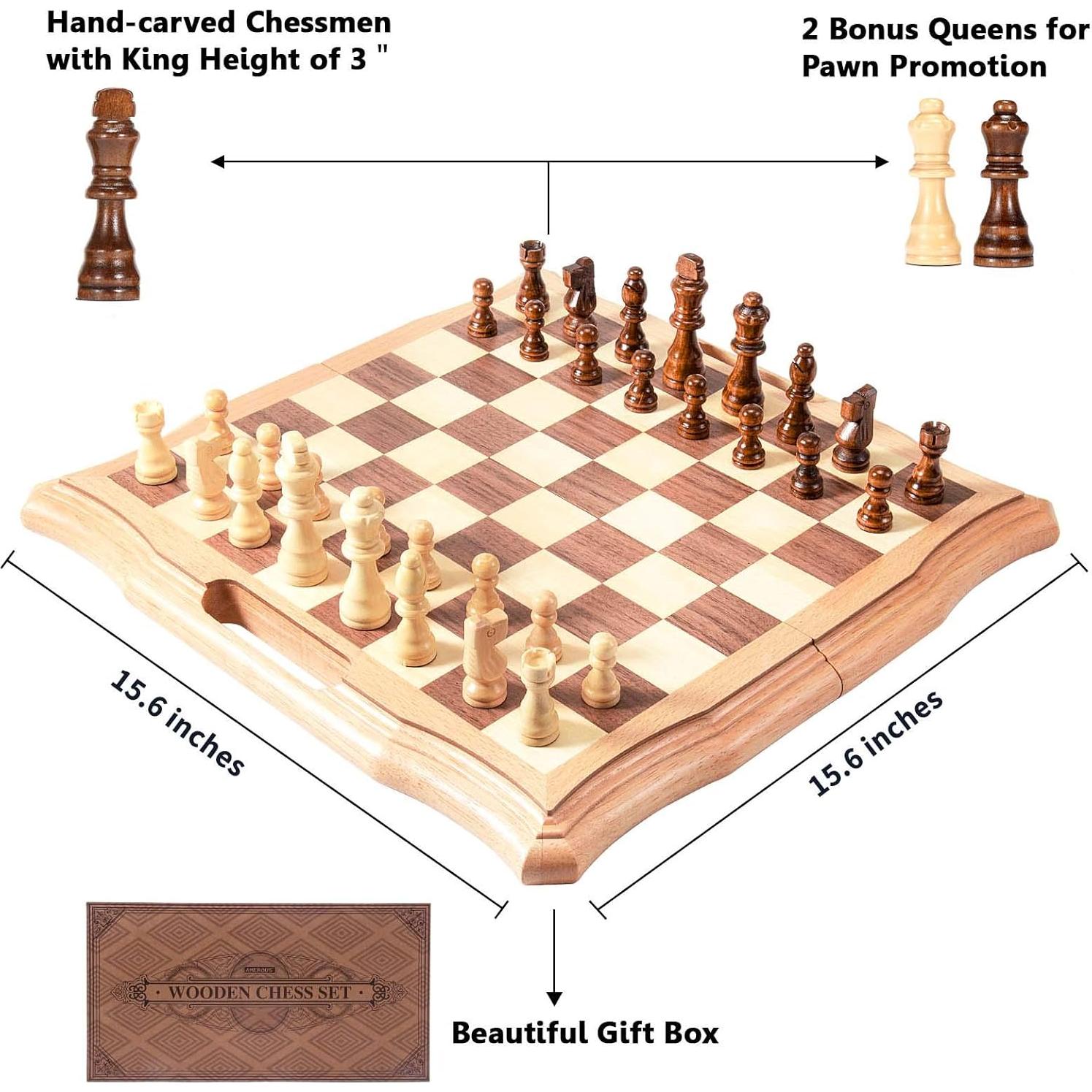 Juego de Ajedrez Magnético de Madera AMEROUS 39.6 cm Plegable