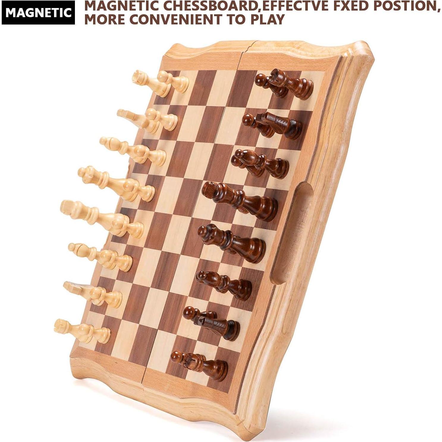 Juego de Ajedrez Magnético de Madera AMEROUS 39.6 cm Plegable
