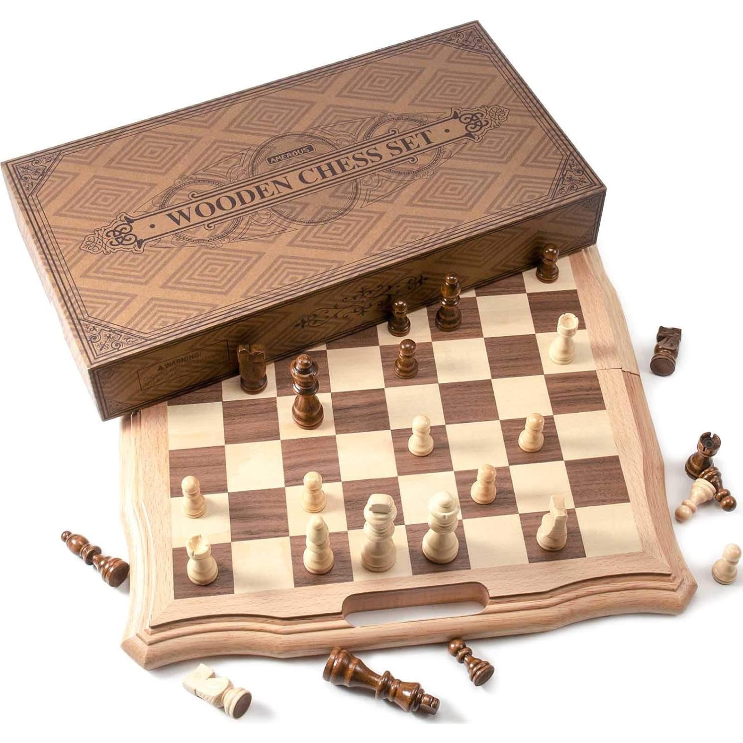 Juego de Ajedrez Magnético de Madera AMEROUS 39.6 cm Plegable