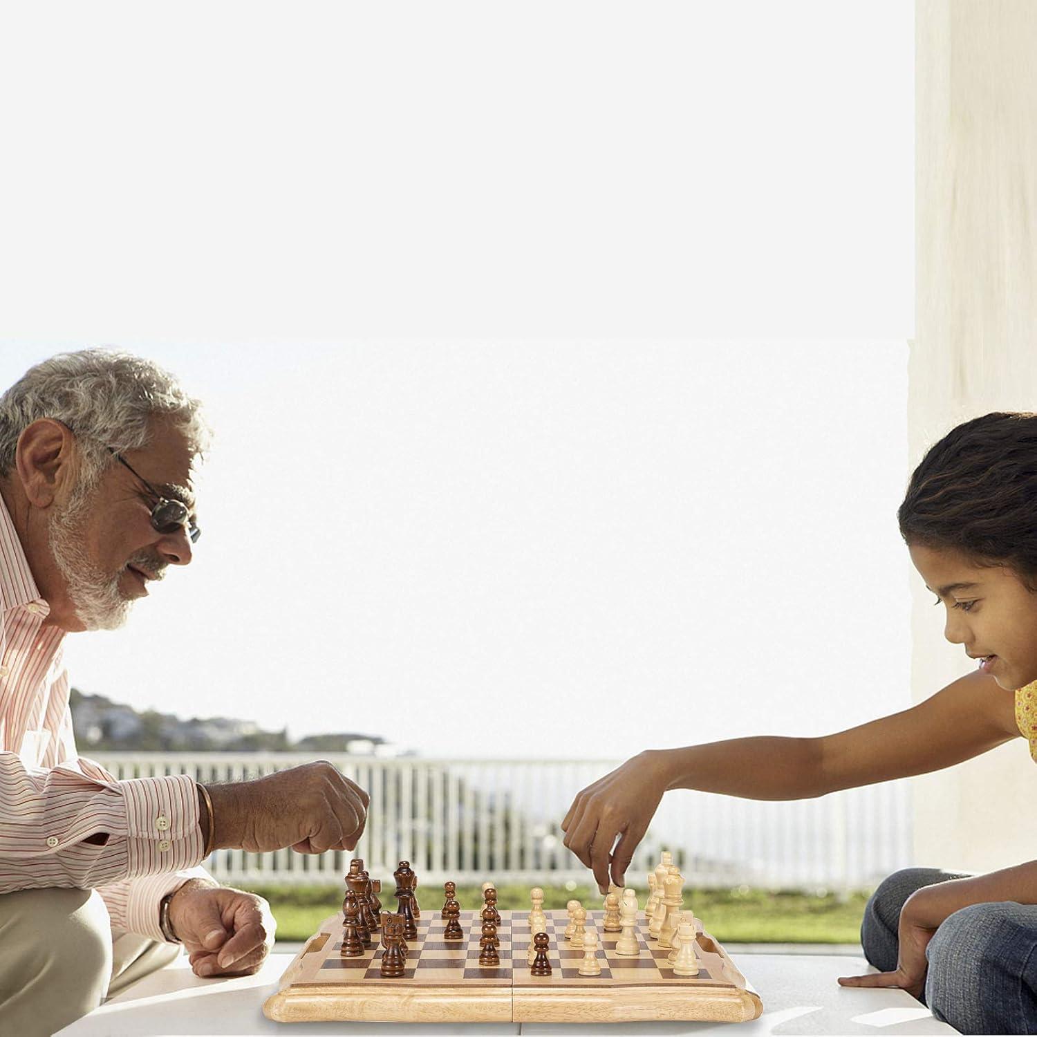Juego de Ajedrez Magnético de Madera AMEROUS 39.6 cm Plegable