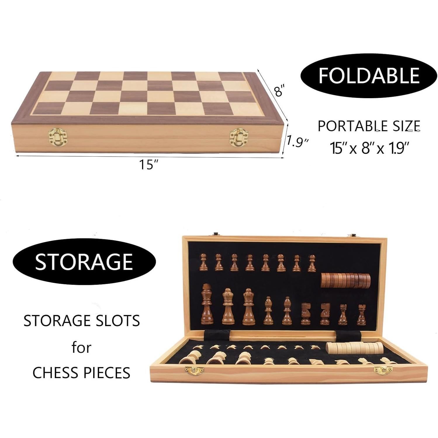 Juego de Ajedrez y Damas Magnético KODMIS 2 en 1 Madera 38.1 cm