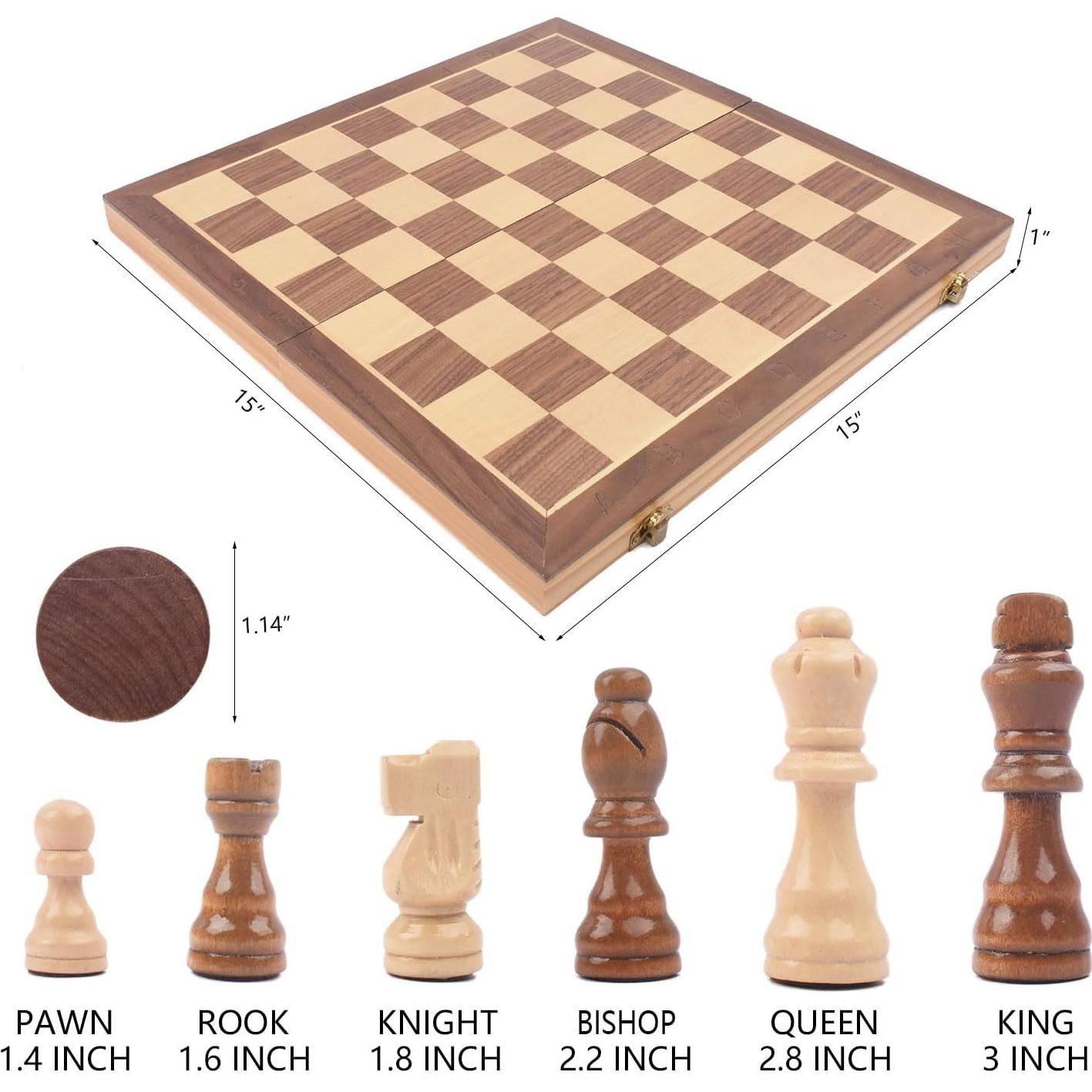 Juego de Ajedrez y Damas Magnético KODMIS 2 en 1 Madera 38.1 cm