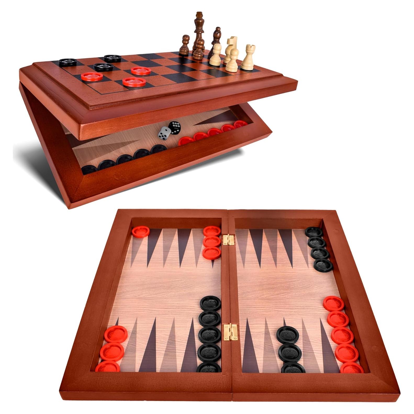 Juego de Mesa 3 en 1 Ajedrez Damas Backgammon Sunny Days