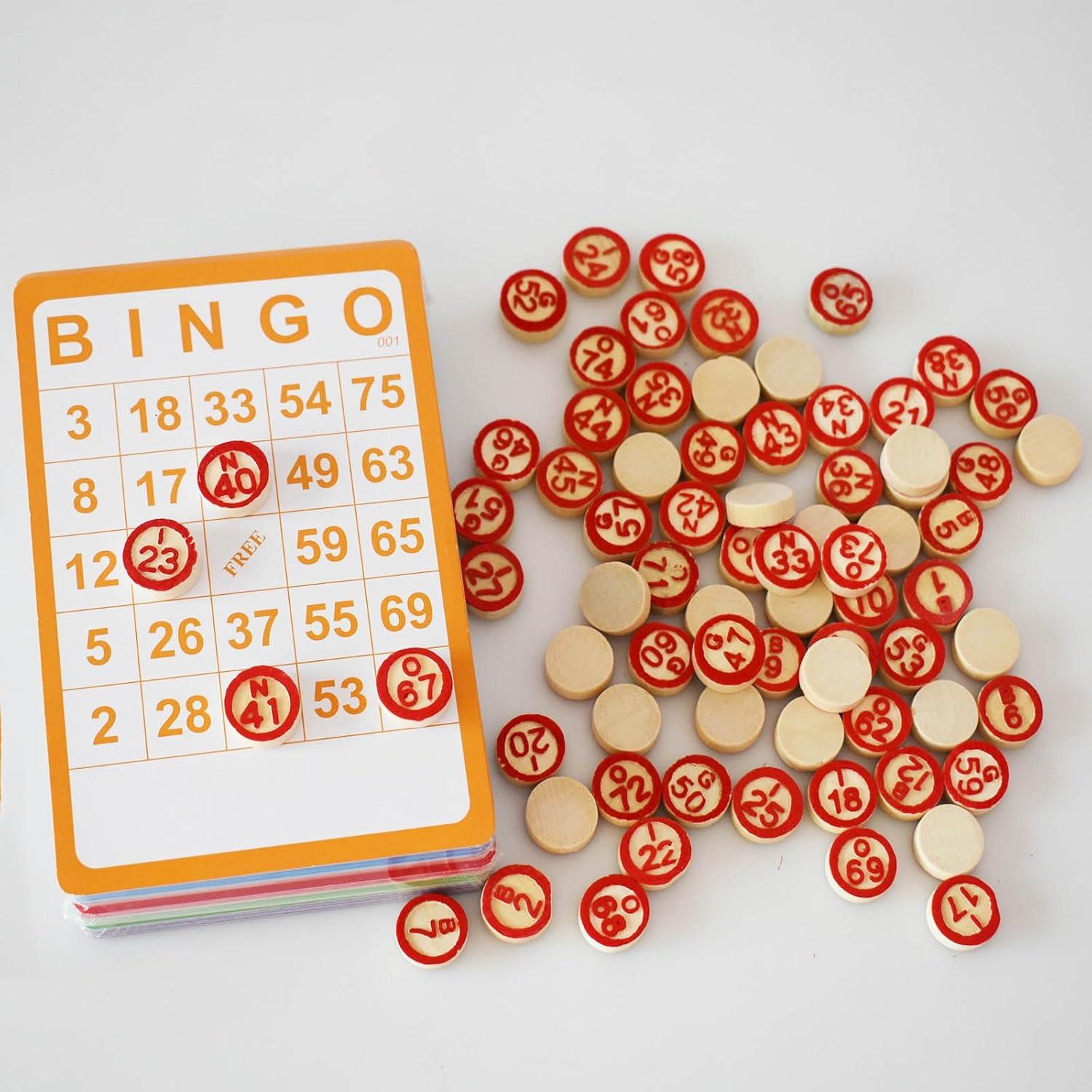 Juego de Bingo Vintage Yuanhe - 100 Tarjetas y 75 Piezas de Madera