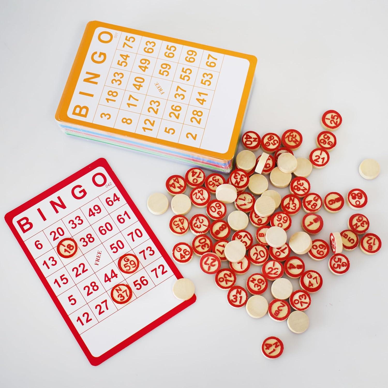 Juego de Bingo Vintage Yuanhe - 100 Tarjetas y 75 Piezas de Madera