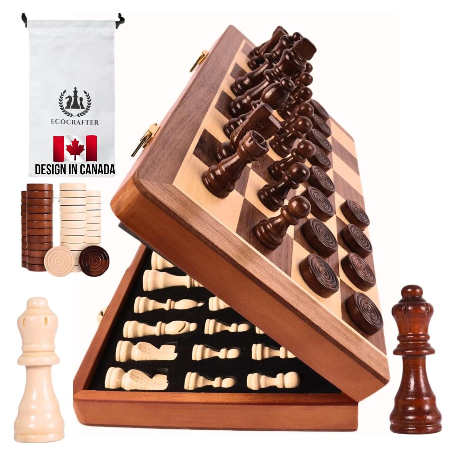 Juego de Ajedrez y Damas Magnético ECOCRAFTER 15" Plegable