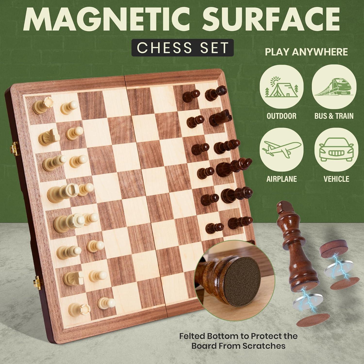 Juego de Ajedrez y Damas Magnético ECOCRAFTER 15" Plegable