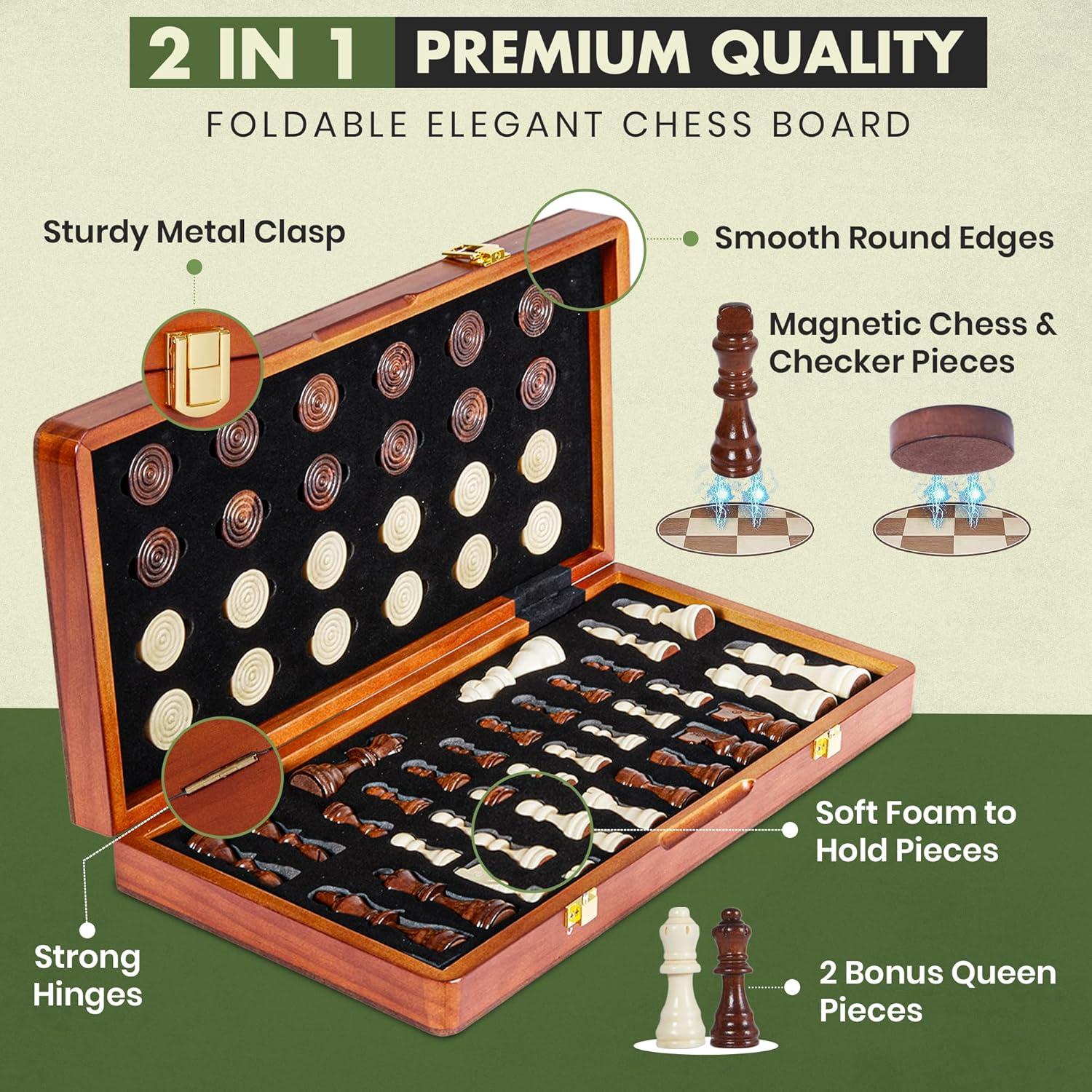 Juego de Ajedrez y Damas Magnético ECOCRAFTER 15" Plegable