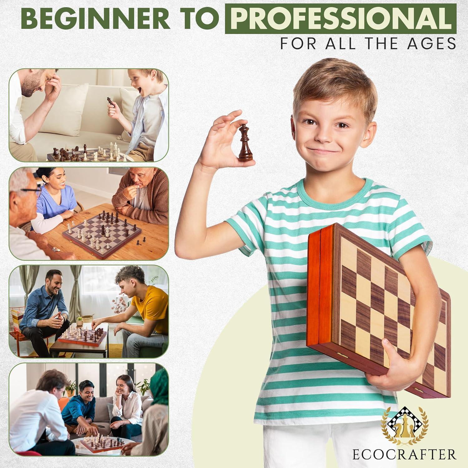 Juego de Ajedrez y Damas Magnético ECOCRAFTER 15" Plegable