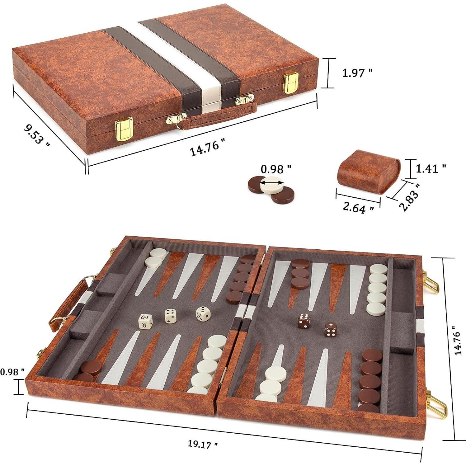 Conjunto de Backgammon AMEROUS 15" Plegable con Estuche