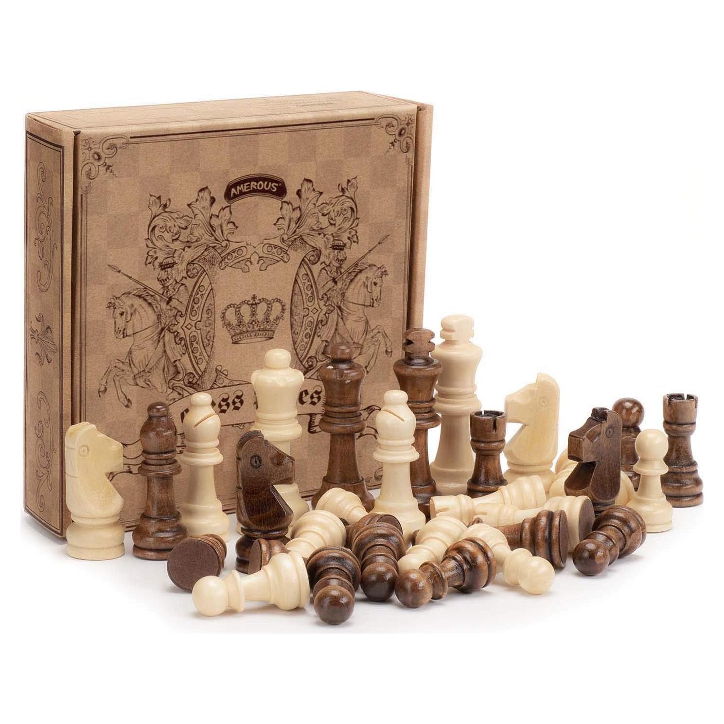 Piezas de Ajedrez de Madera AMEROUS Estilo Staunton 8 cm