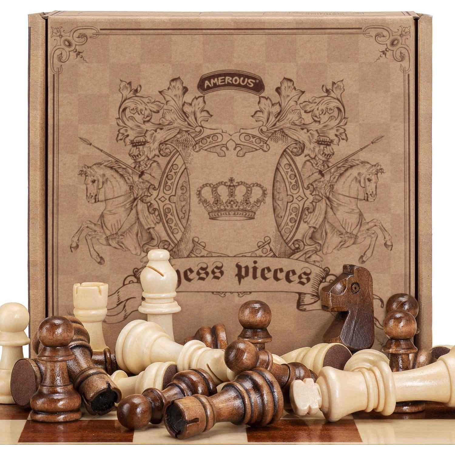 Piezas de Ajedrez de Madera AMEROUS Estilo Staunton 8 cm