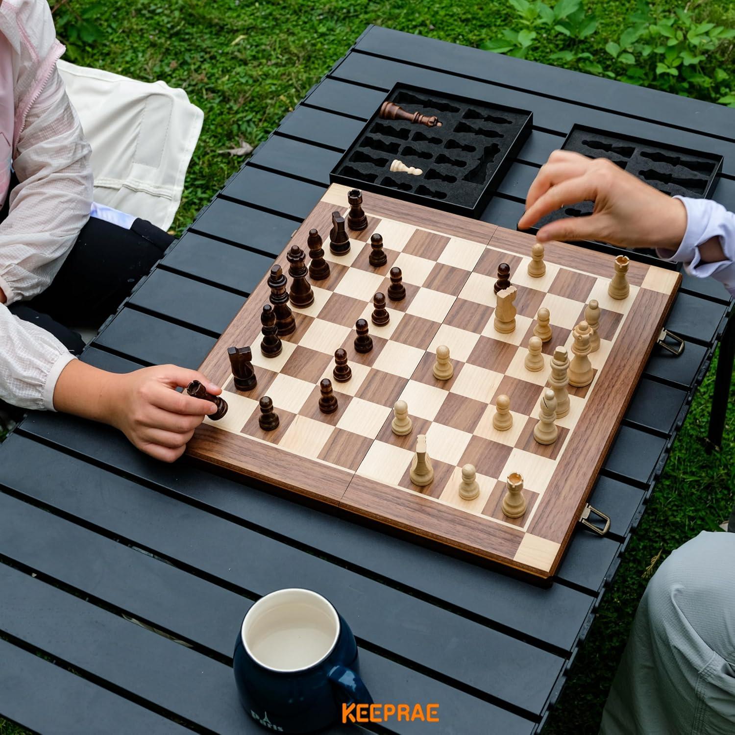 Juego de Ajedrez Magnético de Madera KEEPRAE 15" Plegable