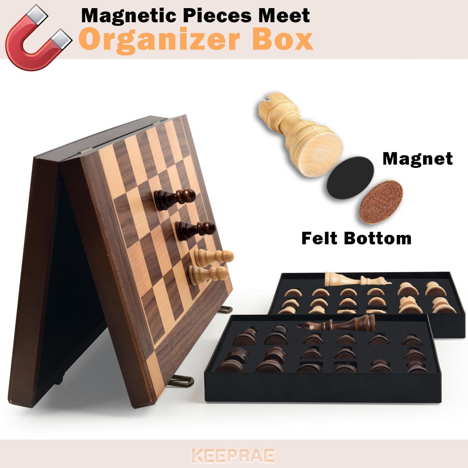 Juego de Ajedrez Magnético de Madera KEEPRAE 15" Plegable
