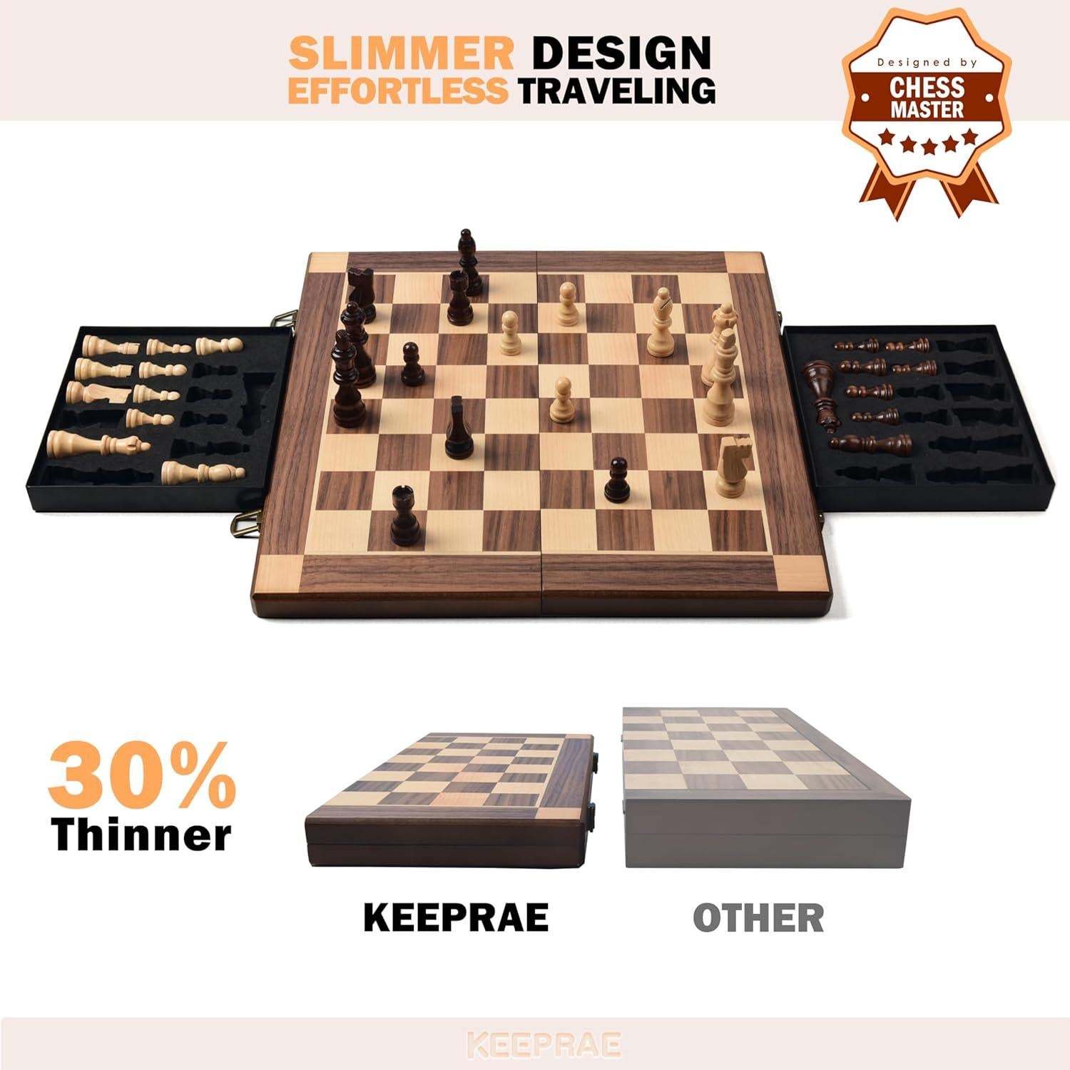 Juego de Ajedrez Magnético de Madera KEEPRAE 15" Plegable