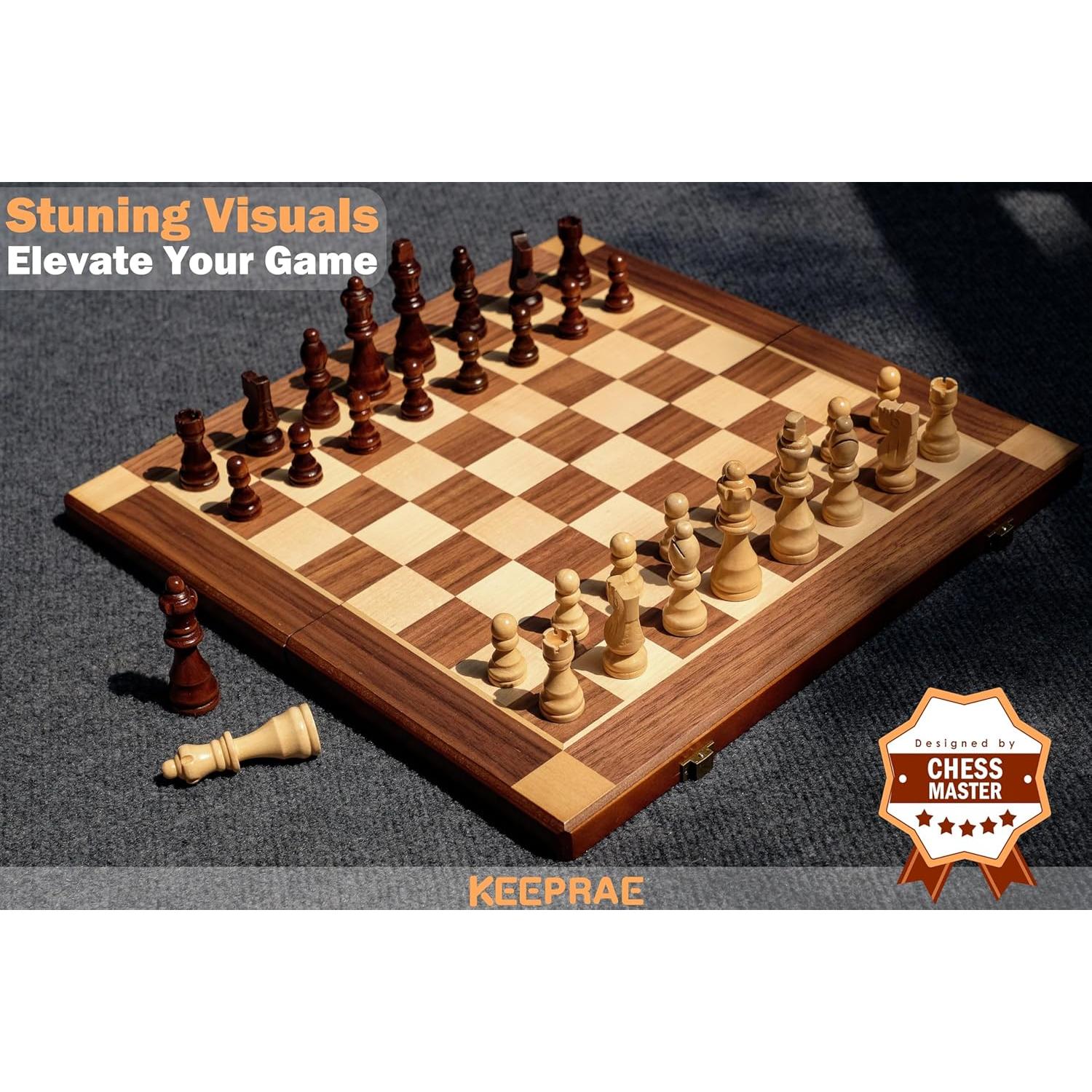 Juego de Ajedrez Magnético de Madera KEEPRAE 15" Plegable