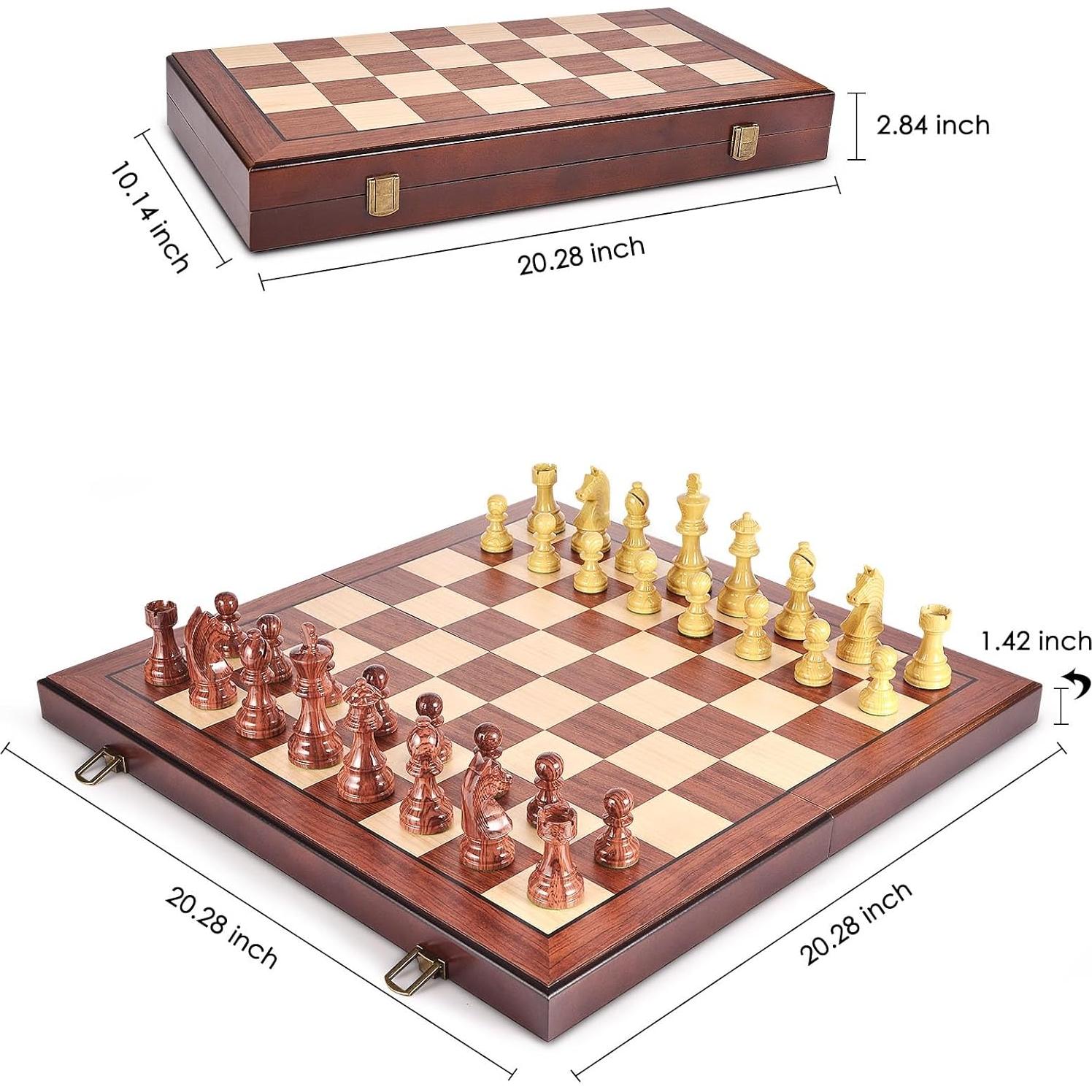 Juego de Ajedrez Plegable AMEROUS 20'' Madera con Piezas Pesadas