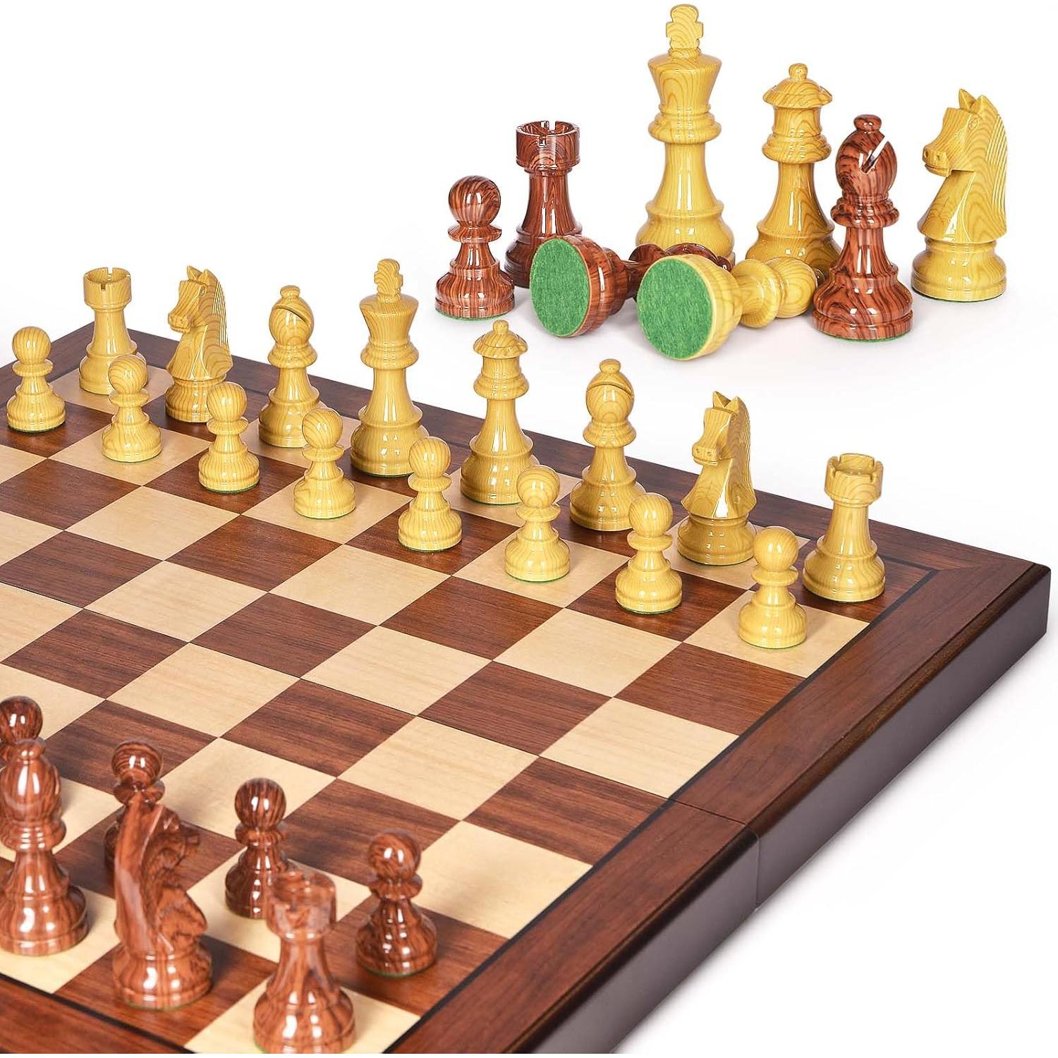 Juego de Ajedrez Plegable AMEROUS 20'' Madera con Piezas Pesadas