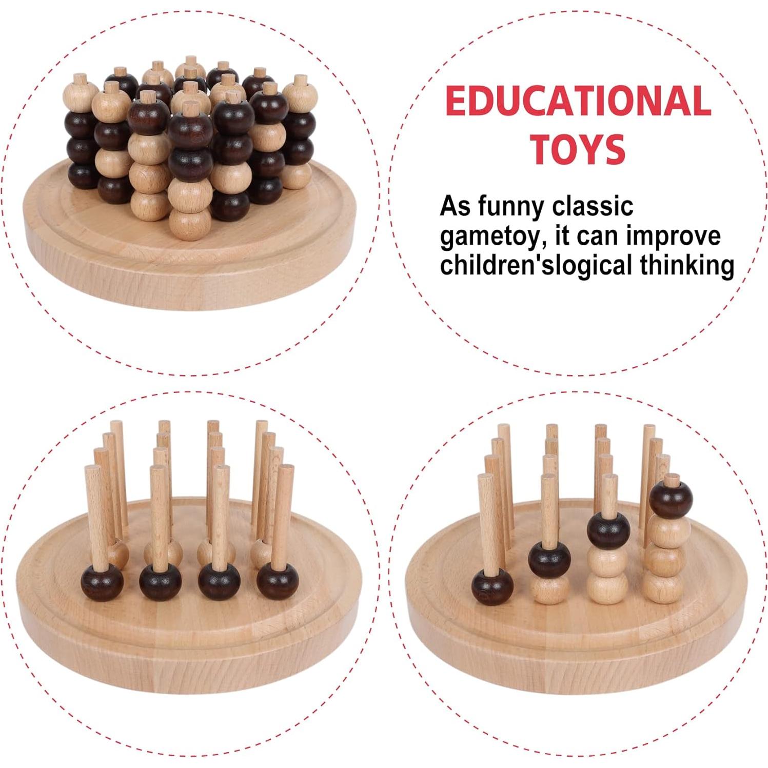 Juego de Mesa 3D Cuatro en Raya Gothink - Madera Natural, 20x20 cm