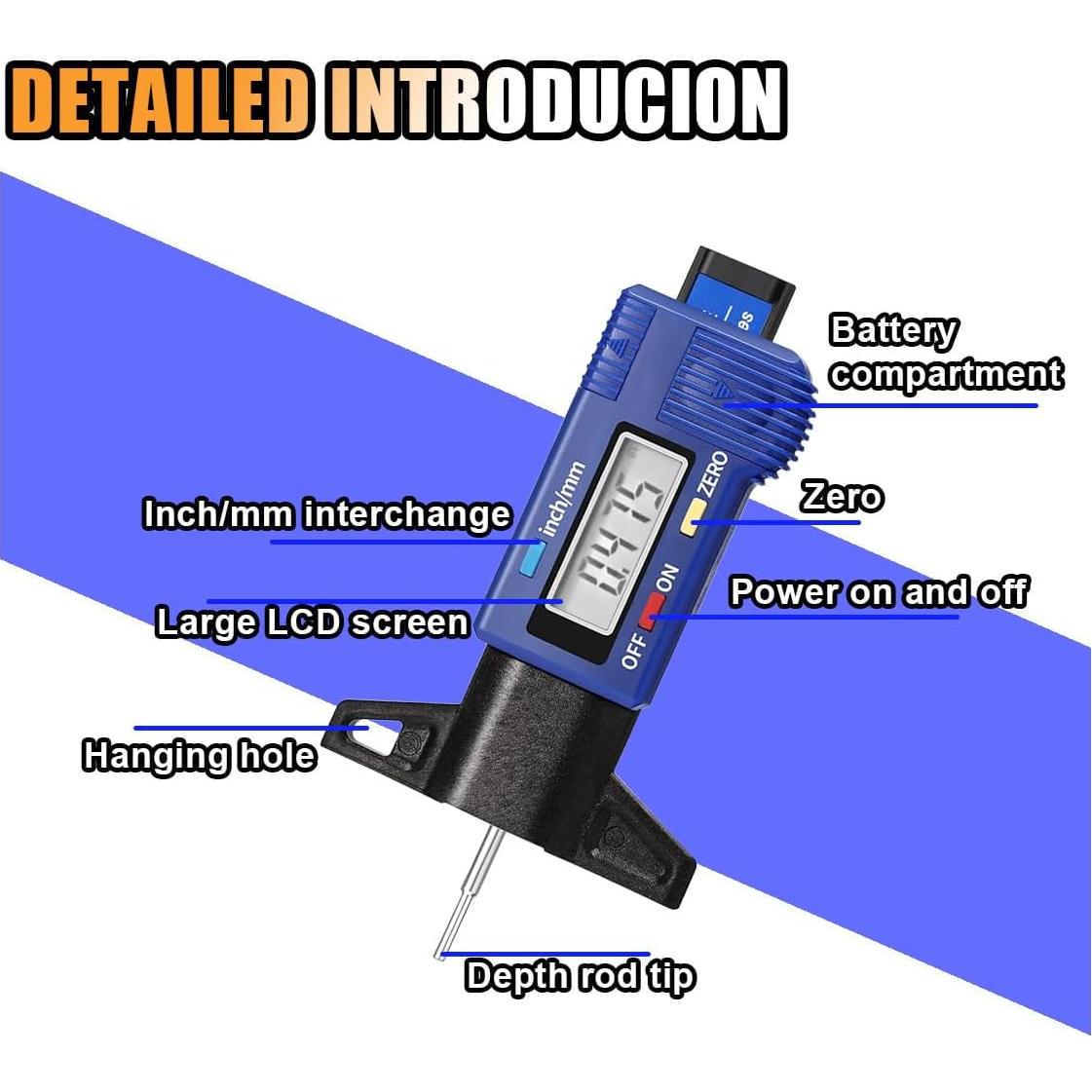 Medidor Digital de Profundidad de Neumáticos KITUREK LCD