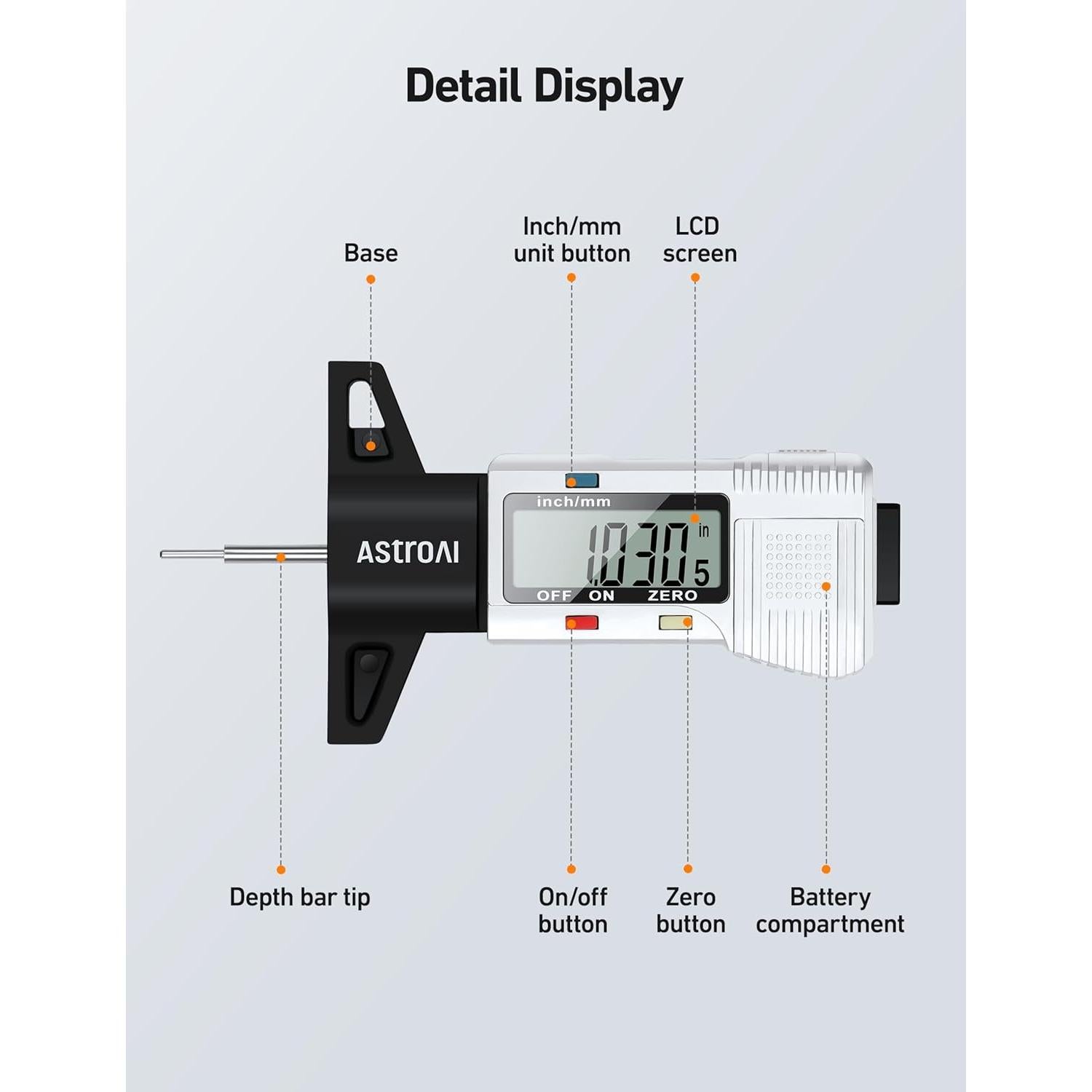 Medidor de Profundidad de Banda de Rodadura AstroAI 0-25.4mm