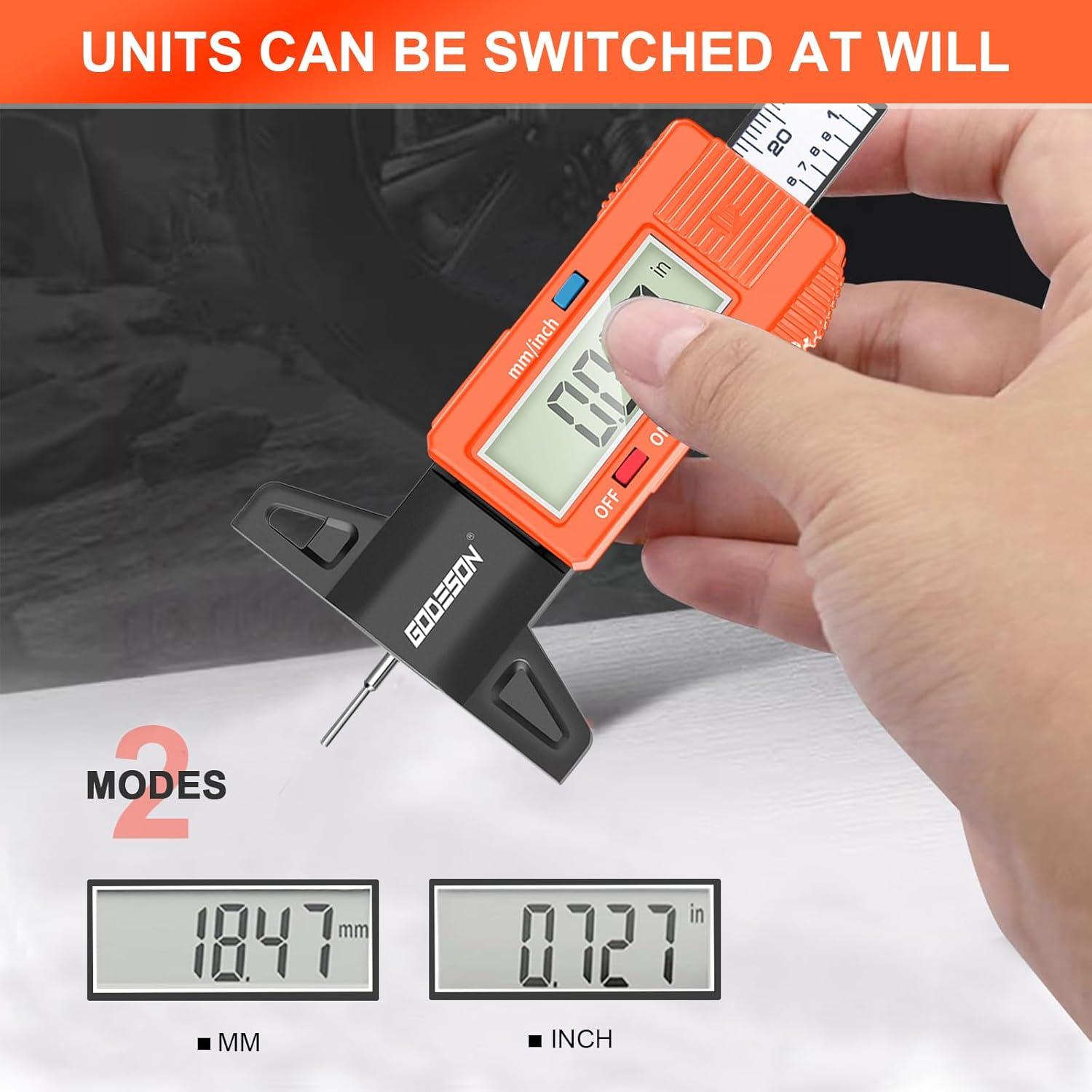 Medidor de Profundidad de Neumático GODESON LCD 25.4mm Naranja