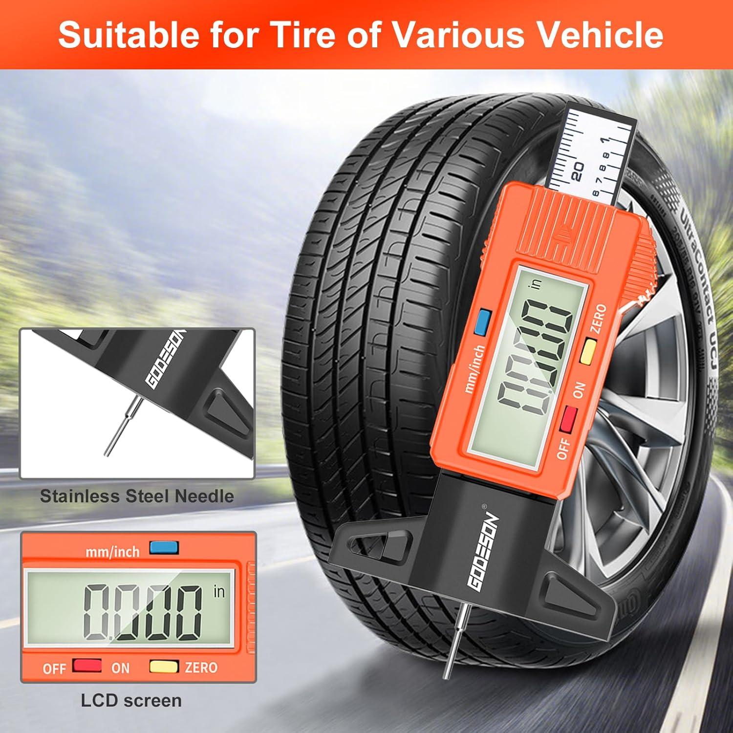 Medidor de Profundidad de Neumático GODESON LCD 25.4mm Naranja
