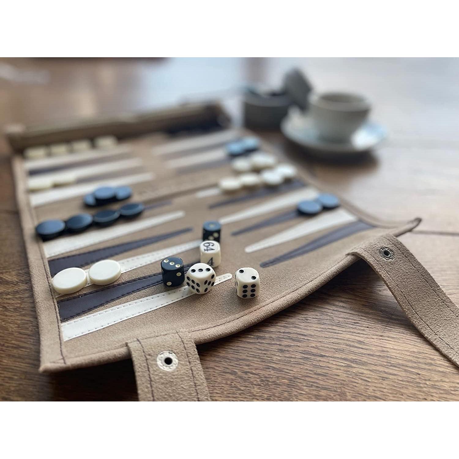 Juego de Damas Portable Sondergut de Cuero - Color Crema