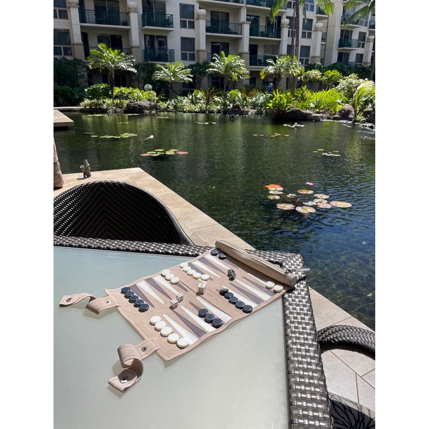 Juego de Damas Portable Sondergut de Cuero - Color Crema