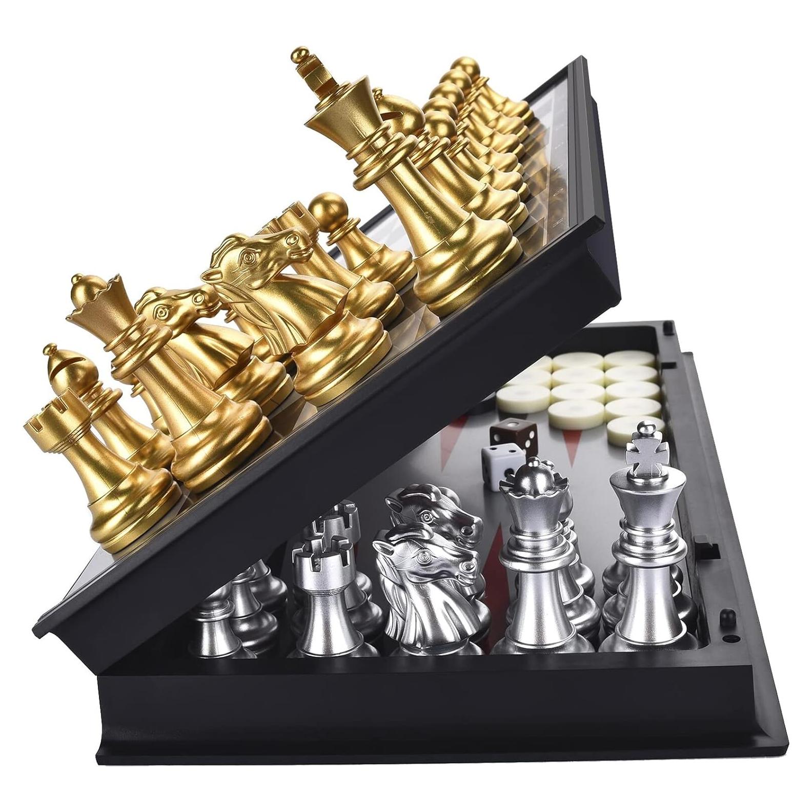 Juego de mesa 3 en 1 QuadPro: Ajedrez, Damas y Backgammon