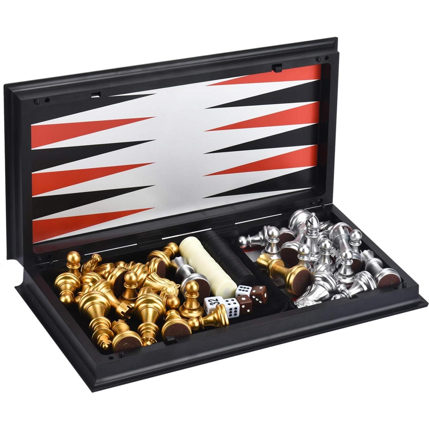 Juego de mesa 3 en 1 QuadPro: Ajedrez, Damas y Backgammon