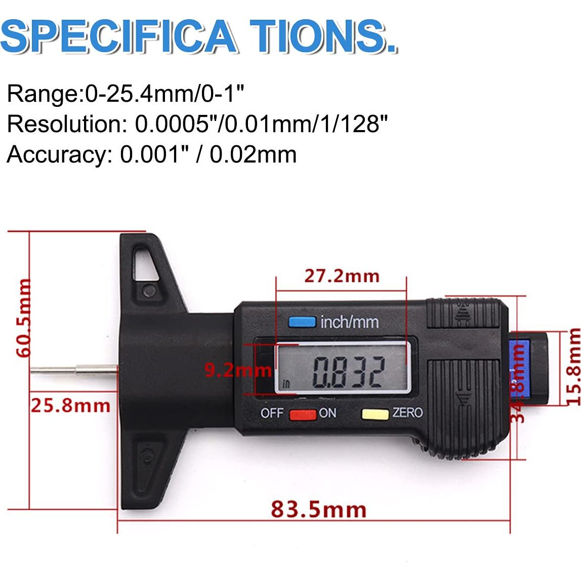 Calibrador Digital de Profundidad de Banda de Rodadura Rumexeng - LCD 0-25.4 mm