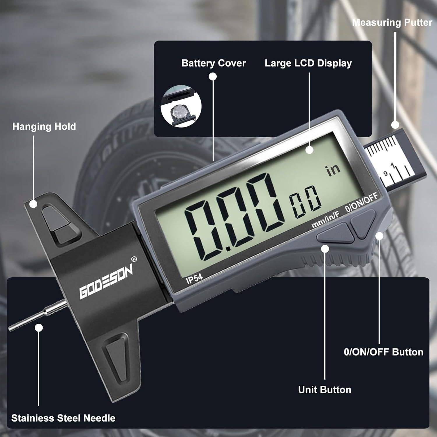 Medidor de Profundidad de Banda de Rodadura GODESON IP54