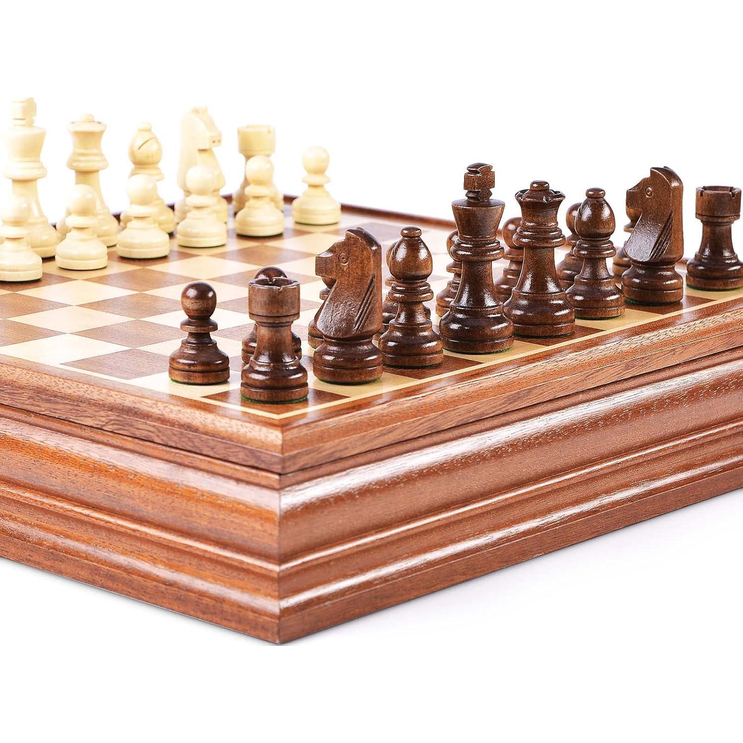 Juego de Ajedrez y Damas VAMSLOVE Madera Deluxe 38.1 cm