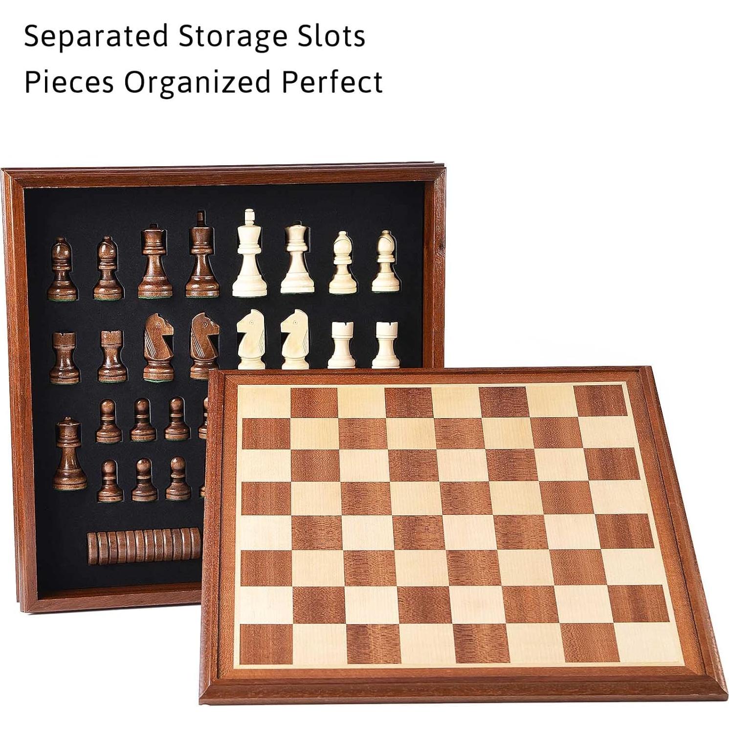 Juego de Ajedrez y Damas VAMSLOVE Madera Deluxe 38.1 cm