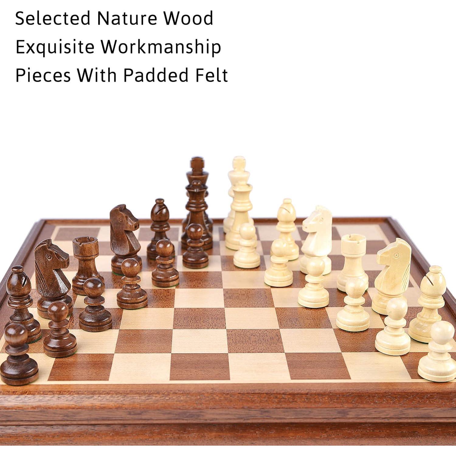 Juego de Ajedrez y Damas VAMSLOVE Madera Deluxe 38.1 cm