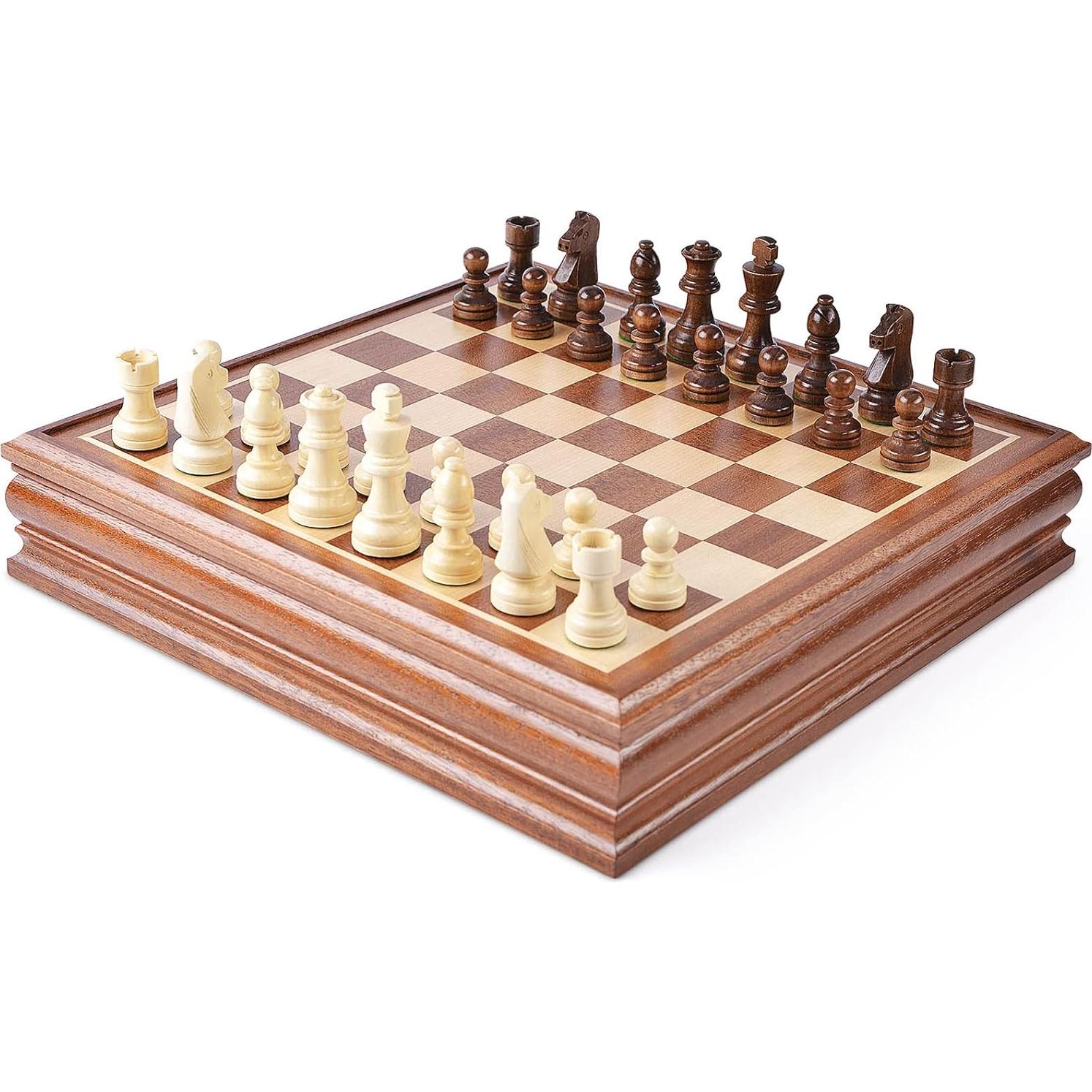 Juego de Ajedrez y Damas VAMSLOVE Madera Deluxe 38.1 cm