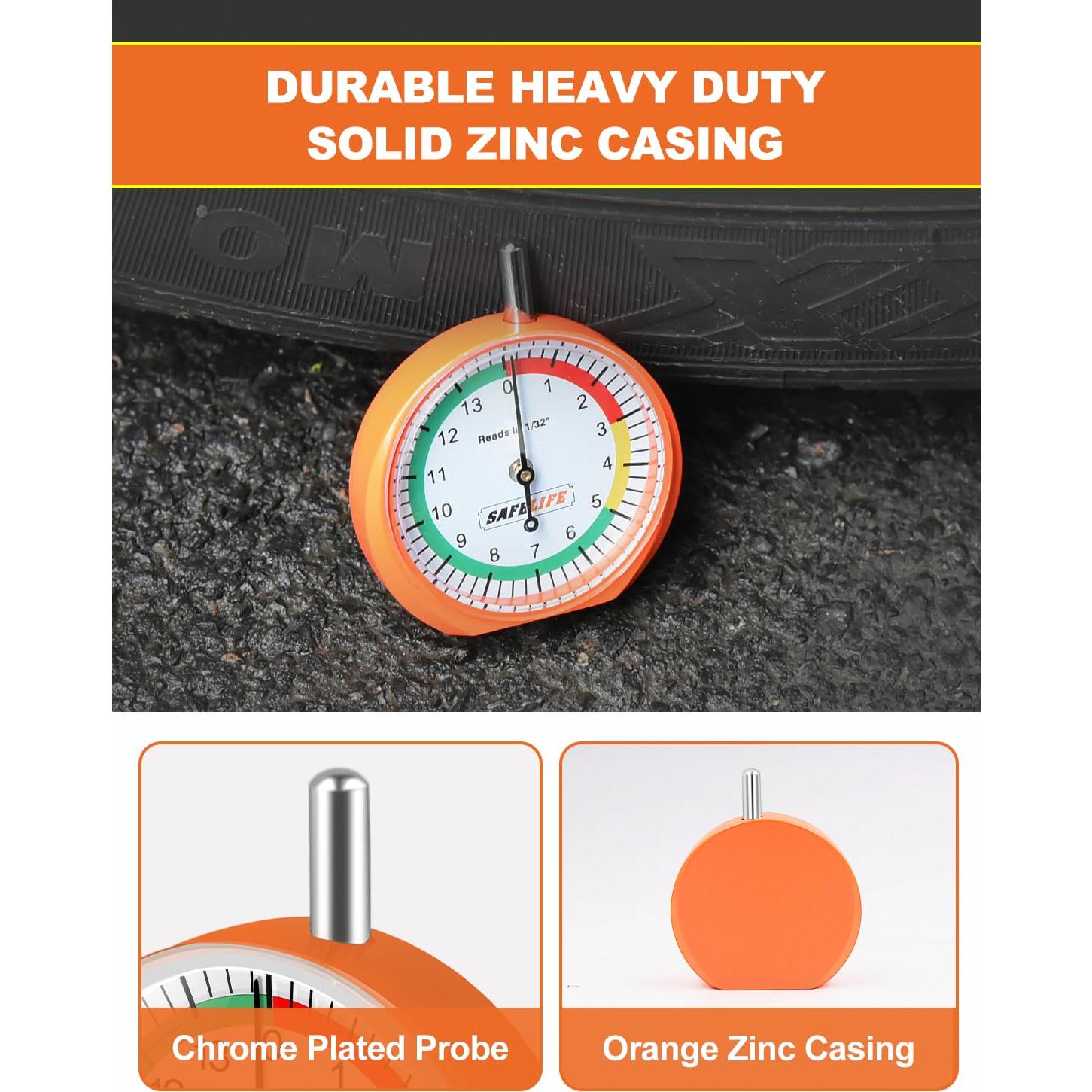 Calibrador de Profundidad de Neumático SAFELIFE Tipo Dial 1.59 mm