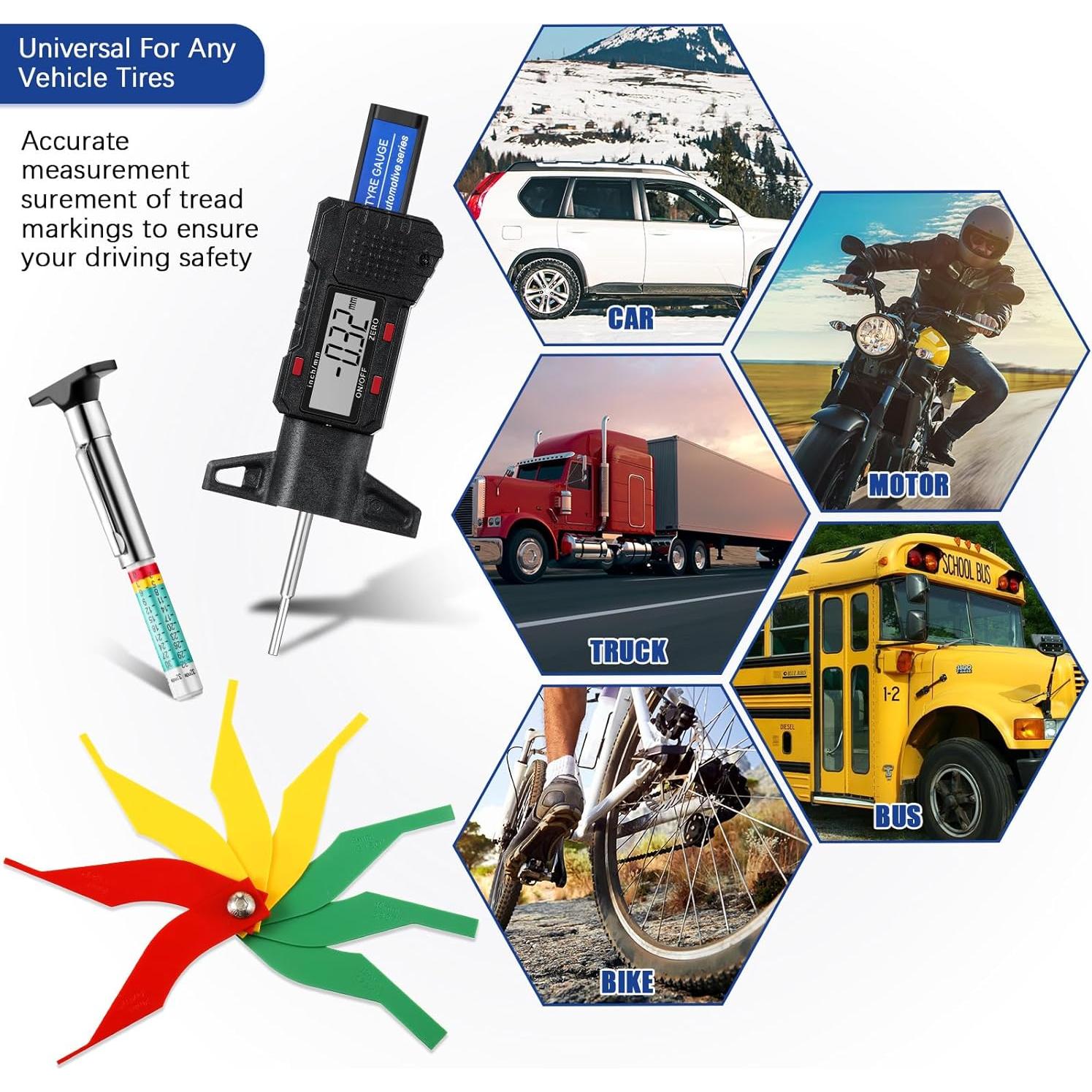 Medidor Digital de Profundidad de Banda de Rodadura Frienda 3 Piezas