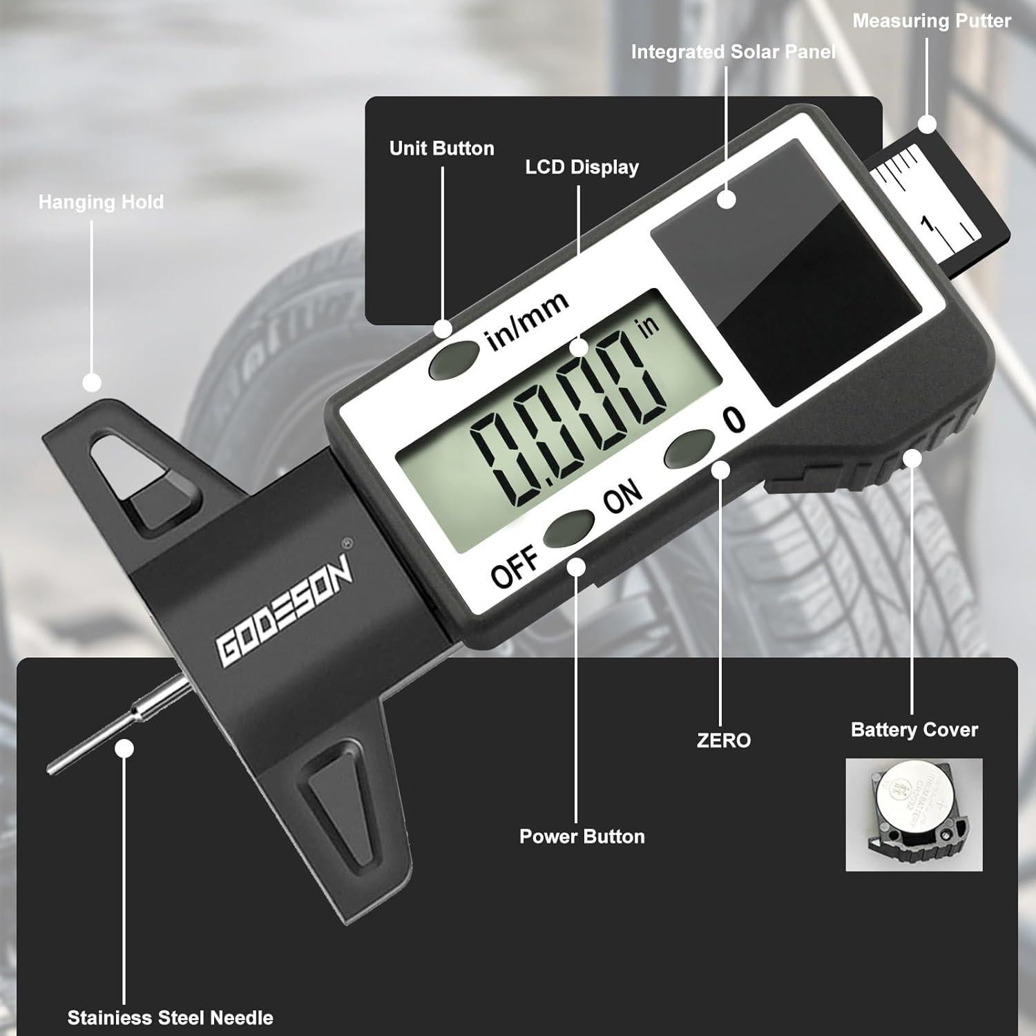 Medidor Digital de Profundidad de Banda de Rodadura GODESON